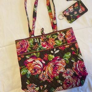 Small tote bag with matching ID KEY RING HOLDER, loop closure in retired pattern
